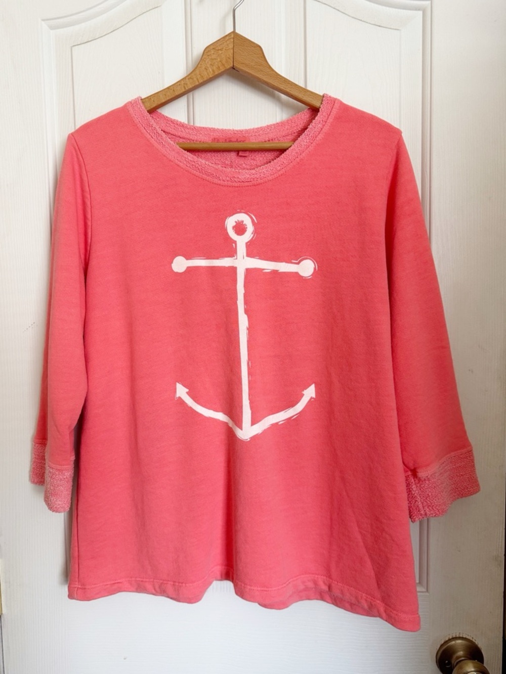 Fresh Produce Sketchy Anchor Sunset Coral Pink Nautical Sweatshirt size L - Picture 2 of 7